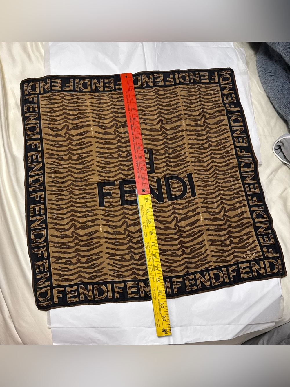 Fendi AUTHENTIC Vintage Logo FF Monogram Brown Black Zebra Small Scarf - Picture 13 of 16